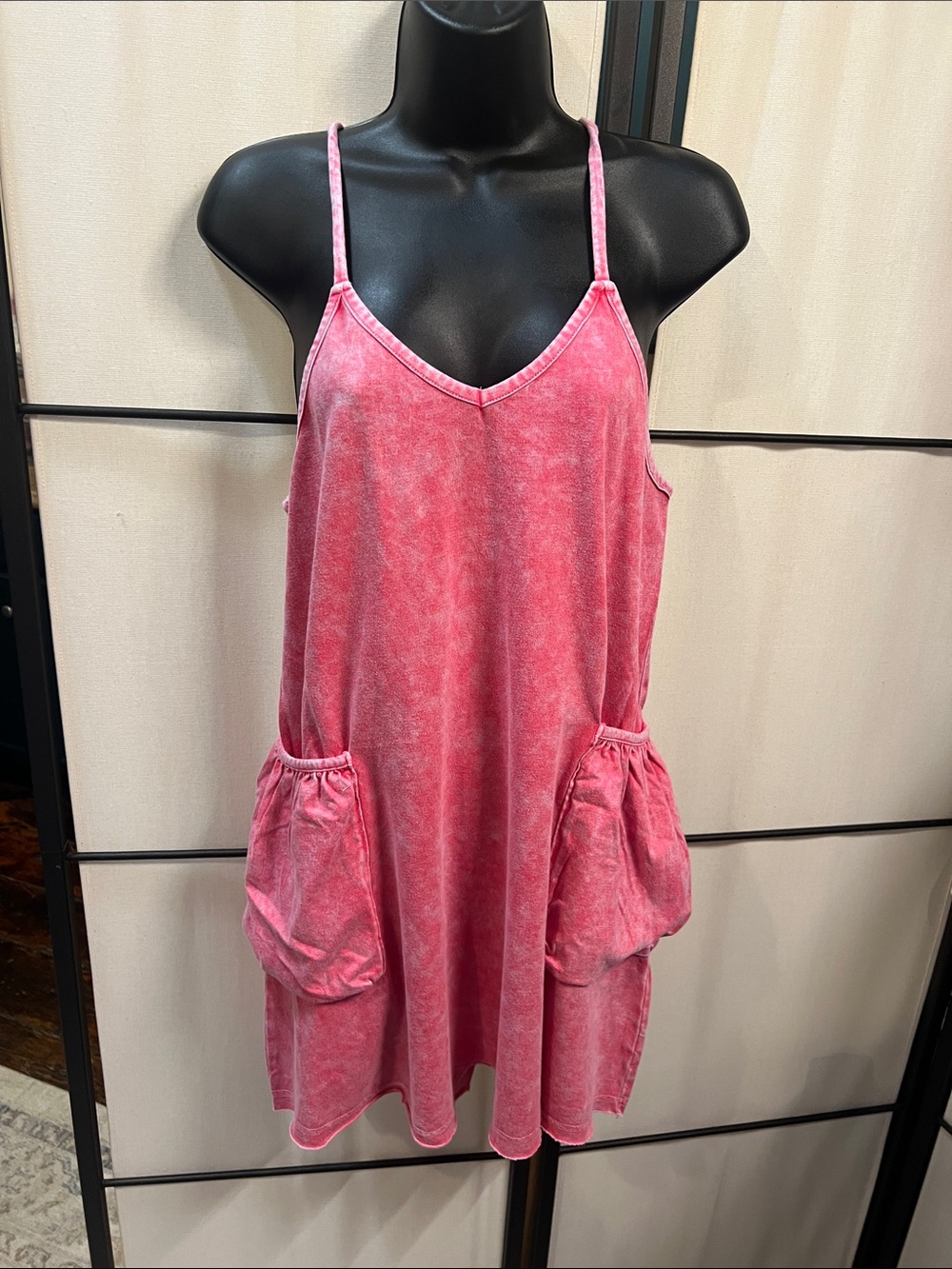 Zenana Outfitters Pink Washed Sleeveless Romper with Pockets